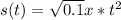 s(t)=\sqrt{0.1} x * t^{2} &nbsp; -t + x\\t=x\\s(x) = \sqrt{0.1}x * x^{2} -x + x\\s(x) = \sqrt{0.1}x * x^{2}
