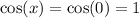 \cos(x) = \cos(0) = 1