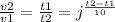 \frac{v2}{v1} = \frac{t1}{t2} = j^{\frac{t2-t1}{10} }