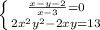 \left \{ {{\frac{x-y-2}{x-3}=0 } \atop {2x^2+y^2-2xy=13}} \right.
