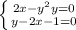 \left \{ {{2x-y^{2}+y = 0} \atop {y-2x-1=0}} \right.