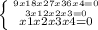 \left \{ {{9x1+8x2+7x3+6x4=0} \atop {3x1+2x2+x3=0}} \atop {x1+x2+x3+x4=0}}\right.
