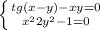 \left \{ {{tg(x-y)-xy=0} \atop {x^2+2y^2-1=0}} \right.