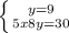 \left \{ {{y=9} \atop {5x+8y=30}} \right.