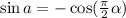 \sin{a} = -\cos(\frac{\pi }{2}+\alpha )