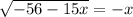 \sqrt{-56-15x} =-x