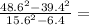  \frac{ {48.6}^{2} - {39.4}^{2} }{15.6^{2} - 6.4 } = 