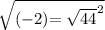  \sqrt{( - 2) { + = \sqrt{4 + 4} }^{2} } 