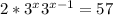 2*3^{x} + 3^{x-1} = 57