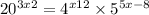 20 ^{3x + 2} = 4 ^{x + 12} \times 5 ^{5x - 8} 