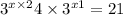 3 { }^{x \times 2} + 4 \times 3 {}^{x + 1} = 21