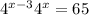 4^{x-3} +4^{x} =65