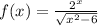 f(x)=\frac{2^{x} }{\sqrt{x^{2} -6} }