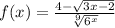 f(x)=\frac{4-\sqrt{3x-2} }{\sqrt[9]{6^{x} } }