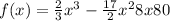 f(x)= \frac{2}{3}x^{3} -\frac{17}{2} x^{2}+8x+80