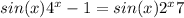 sin(x)+4^x-1 = sin(x)+2^x+7