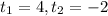t_1=4, t_2=-2