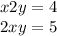 x + 2y = 4 \\ 2x + y = 5