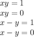x + y = 1 \\ x + y = 0 \\ x - y = 1 \\ x - y = 0