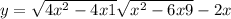y = \sqrt{4x {}^{2} - 4x + 1 } + \sqrt{x {}^{2} - 6x + 9 } - 2x 