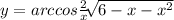 y = arccos \frac{2}{x} + \sqrt[]{6 - x - {x}^{2} } 