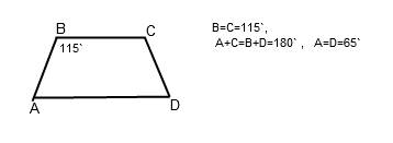 Один из углов равнобедренной трапеции равен 115. найти все остальные углы