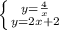  \left \{ {{y= \frac{4}{x} } \atop {y=2x+2}} \right. 