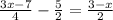 \frac{3x-7}{4}-\frac{5}{2}=\frac{3-x}{2}