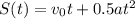 S(t)= v_0 t +0.5at^2