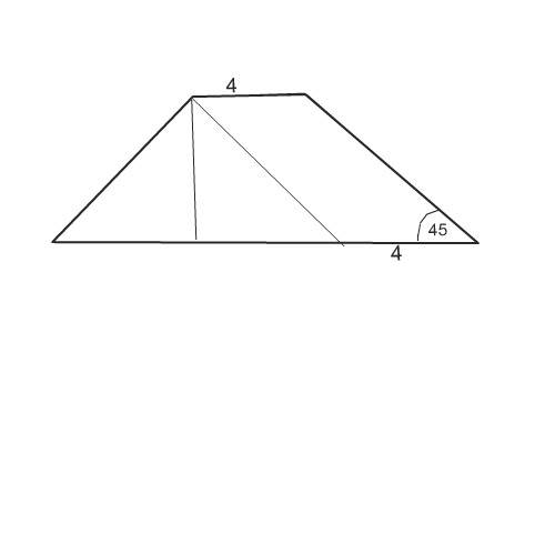 Площадь равнобокой трапеции 117 см в квадрате, меньшее основание 4 см, острый угол 45 градусов, найт