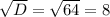 \sqrt{D}=\sqrt{64}=8