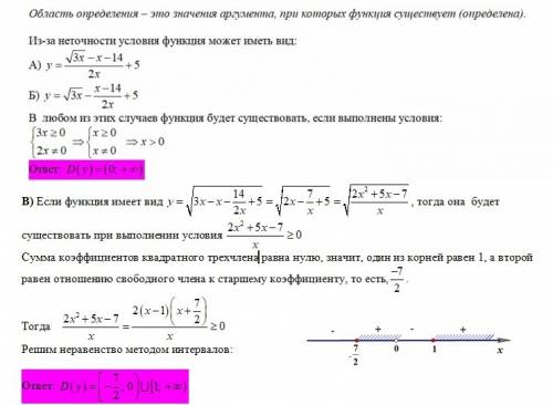 Найдите область определения функции: y=корень из3х-х-14/2х+5