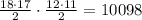 \frac{18\cdot17}{2} \cdot \frac{12\cdot11}{2} = 10 098 