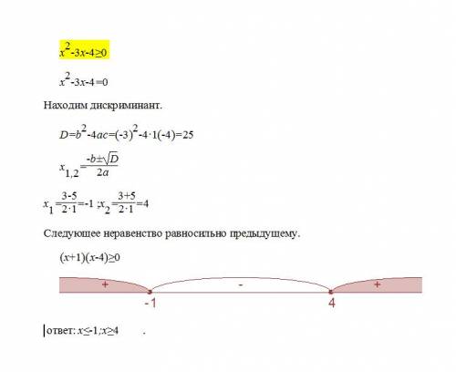 Xв квадрате-3x-4 знак больше или равно 0