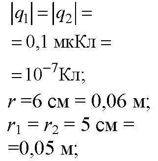 Поиогите . напишите подробное решение . заряды по0,1 мк/кл расположенны на расстоянии 6 см друг от д