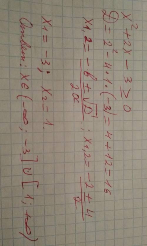 Какое из чисел есть решением неравенства и расписать решение x^2 + 2x - 3 ≥ 0 а) -3 б) -2 в) -1 г) 0