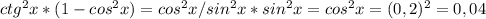 ctg^2x*(1-cos^2x) = cos^2x/sin^2x * sin^2x = cos^2x= (0,2)^2=0,04