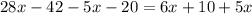 28x-42-5x-20=6x+10+5x