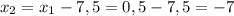 x_{2}=x_{1}-7,5=0,5-7,5=-7