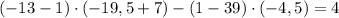 (-13-1)\cdot(-19,5+7)-(1-39)\cdot(-4,5)=4