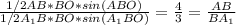 \frac{1/2AB*BO*sin(ABO)}{1/2A_{1}B*BO*sin(A_{1}BO)}=\frac{4}{3}=\frac{AB}{BA_{1}}