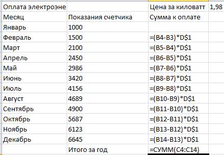 Построить электронную таблицу (в excel) «оплата электроэнергии» для расчета ежемесячной платы за рас