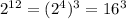 2^{12}=(2^4)^3=16^3