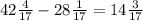 42\frac{4}{17}-28\frac{1}{17}=14\frac{3}{17}