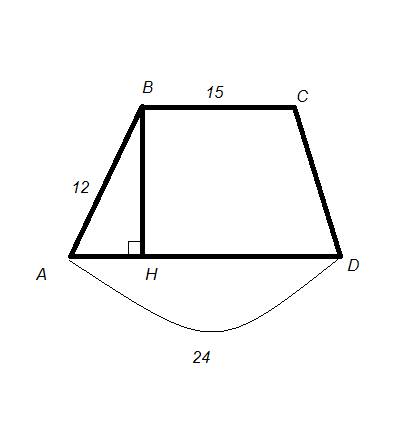 Вычислите площадь трапеции abcd с основанием ad и bc, если ad равна 24 см,bc = 15 см,ab= 12 см,угол 