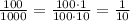 \frac{100}{1000}=\frac{100\cdot1}{100\cdot10}=\frac{1}{10}