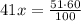 41x=\frac{51\cdot60}{100}