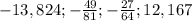 -13,824; -\frac{49}{81}; -\frac{27}{64}; 12,167