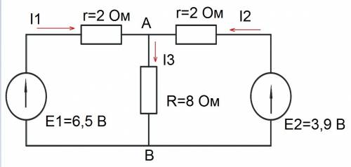 Два источника с эдс 6,5 и 3,9 в и одинаковыми внутренними сопротивлениямипо 2,0 ом соединены паралле
