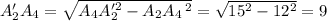 A_2'A_4=\sqrt{A_4A_2'^2-A_2A_4\,^2}=\sqrt{15^2-12^2}=9